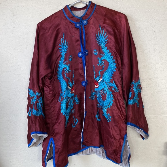 VTG Silk Chinese Dragon shirt jacket - Picture 2 of 6